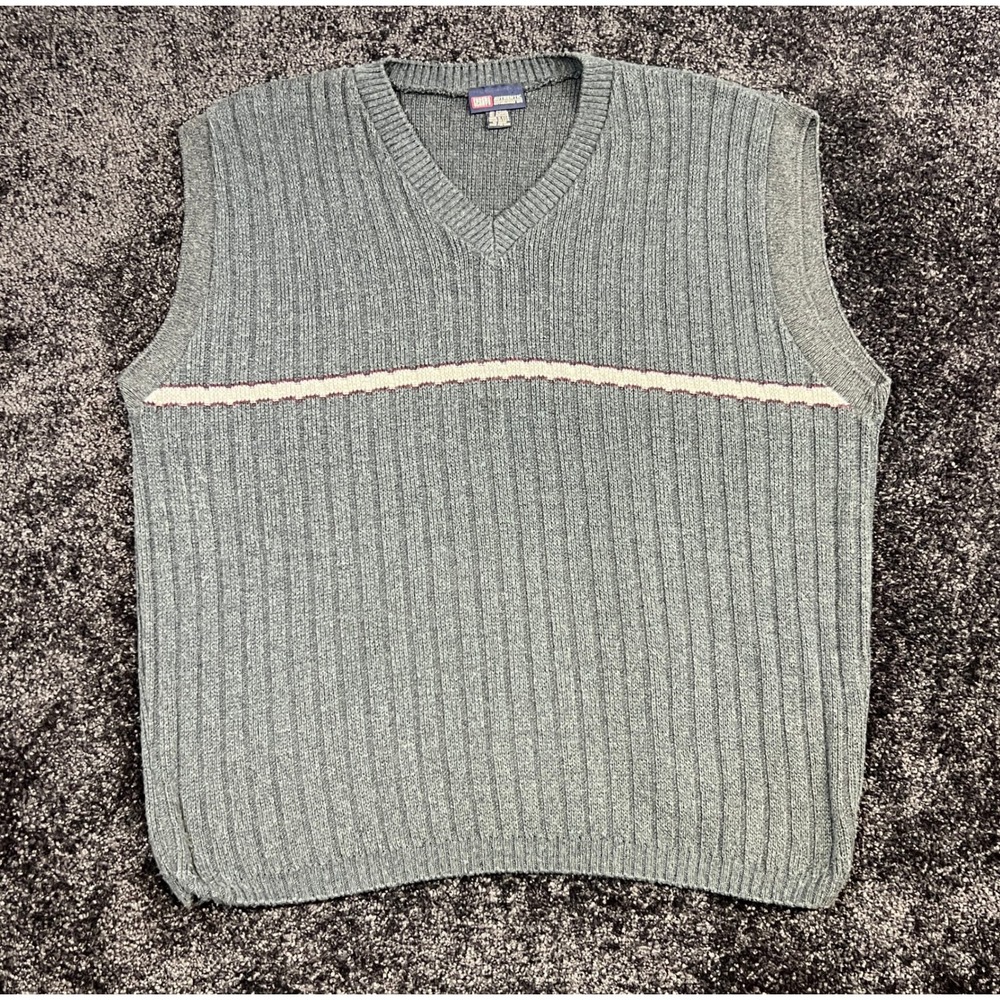 VTG Y2K Faded Glory Men's Knit Vest V Neck Ribbed Gray Cotton Blend
